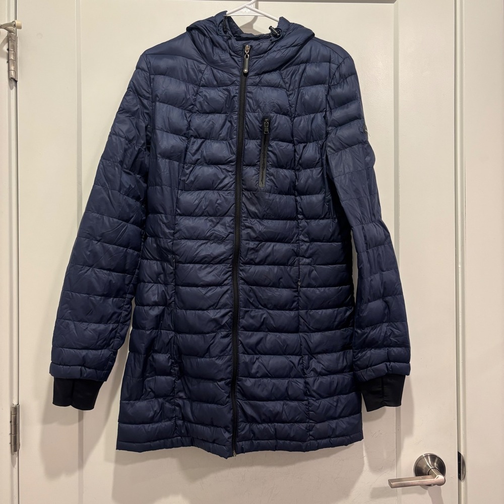Halifax Trader Navy Blue Hooded Puffer Jacket Womens Large Full Zip Quilted Coat